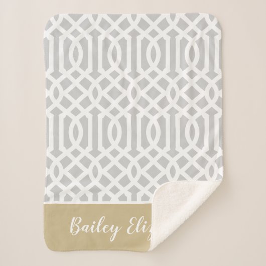 Goud en grijs Trellis Monogram | bewerkbare kleure Sherpa Deken (Voorkant)