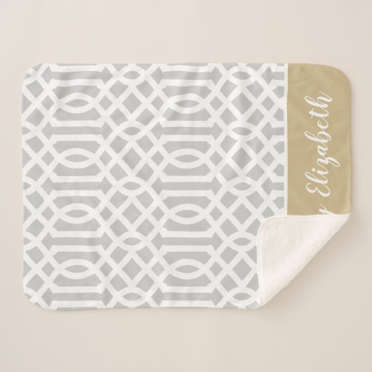 Goud en grijs Trellis Monogram | bewerkbare kleure Sherpa Deken (Voorkant (horizontaal))
