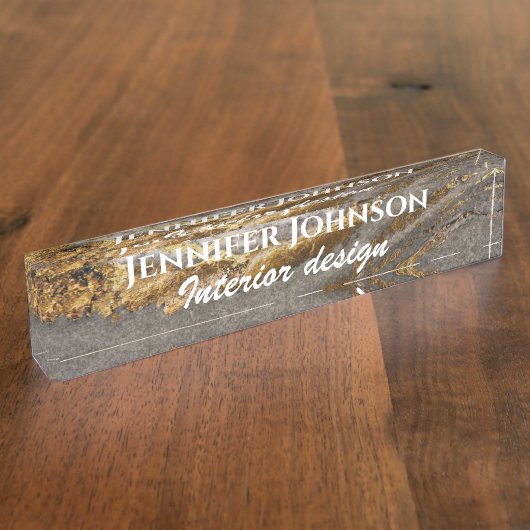 Goud en grijze marmer, aangepast naambordje (Zijkant)