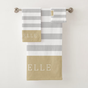 Goud en grijze strepen monogram Kleuren aanpasba Bad Handdoek