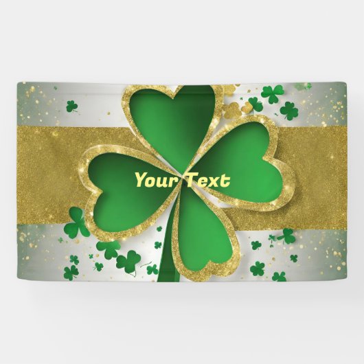 Goud en groen 4 blad klaver spandoek (Horizontaal)