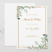 Goud en Groen Bladgroen Bruiloft Kaart (Voorkant / Achterkant)