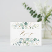 Goud en groen Botanical Wedding RSVP Briefkaart (Staand voorkant)
