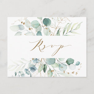 Goud en groen Botanical Wedding RSVP Briefkaart