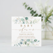 Goud en groen botanisch Baby shower vierkant Kaart (Staand voorkant)
