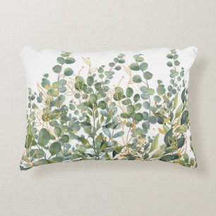Goud en groen botanische eucalyptusbladeren accent kussen