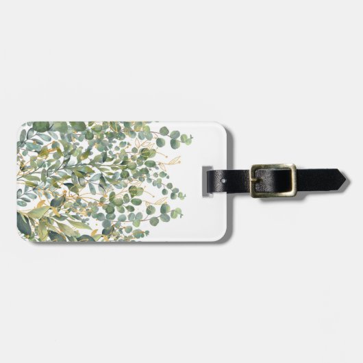 Goud en groen botanische eucalyptusbladeren bagagelabel (Voorkant horizontaal)