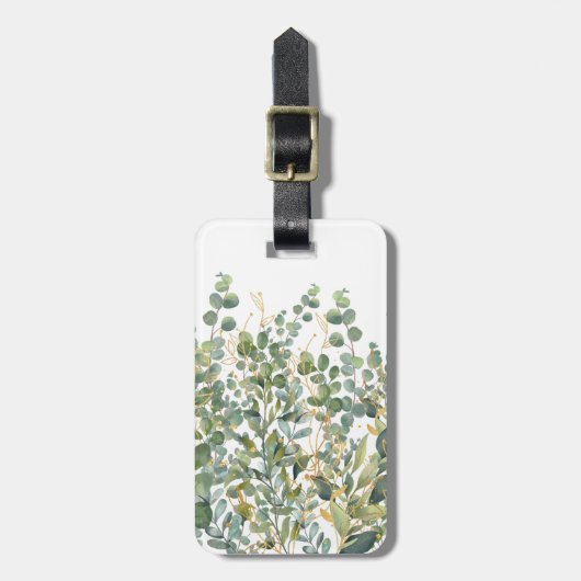 Goud en groen botanische eucalyptusbladeren bagagelabel (Voorkant verticaal)