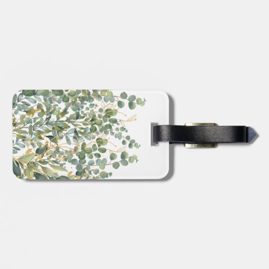 Goud en groen botanische eucalyptusbladeren bagagelabel (Achterkant horizontaal)