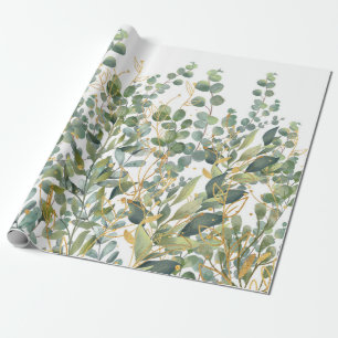 Goud en groen botanische eucalyptusbladeren cadeaupapier