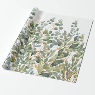 Goud en groen botanische eucalyptusbladeren cadeaupapier