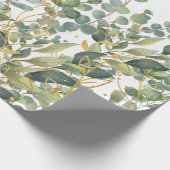 Goud en groen botanische eucalyptusbladeren cadeaupapier (Hoek)