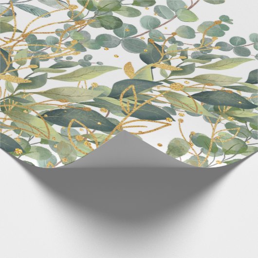 Goud en groen botanische eucalyptusbladeren cadeaupapier (Hoek)