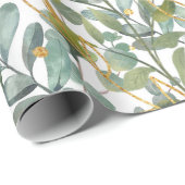 Goud en groen botanische eucalyptusbladeren cadeaupapier (Rol Hoek)