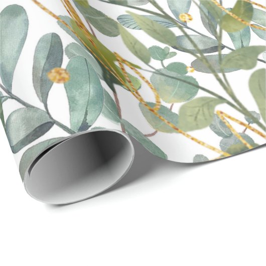 Goud en groen botanische eucalyptusbladeren cadeaupapier (Rol Hoek)