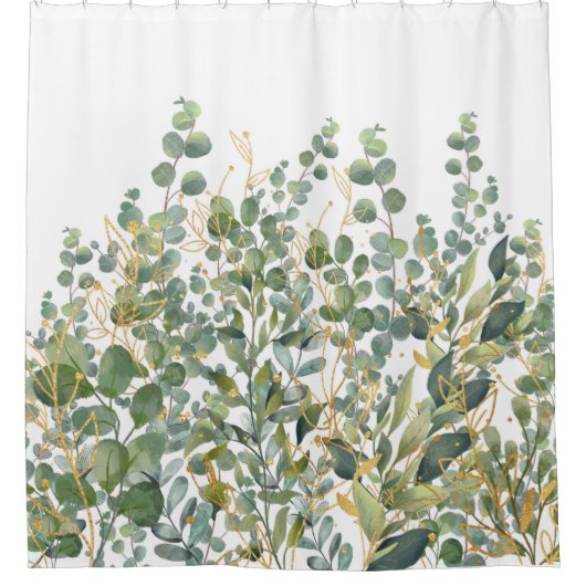 Goud en groen botanische eucalyptusbladeren douchegordijn (Voorkant)