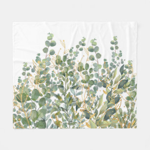 Goud en groen botanische eucalyptusbladeren fleece deken