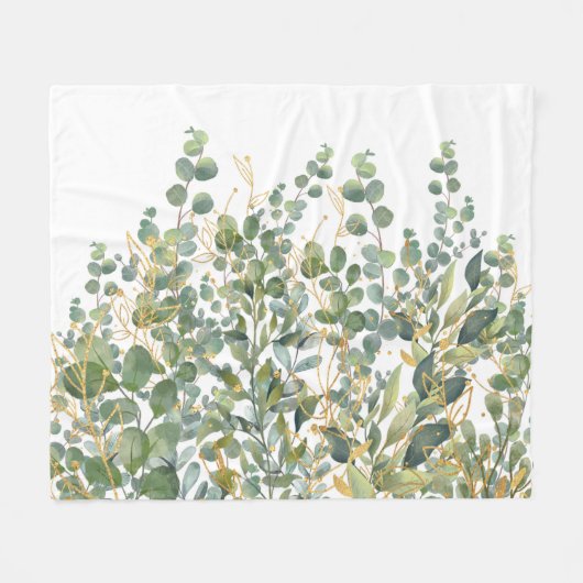 Goud en groen botanische eucalyptusbladeren fleece deken (Voorkant (Horizontaal))