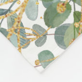 Goud en groen botanische eucalyptusbladeren fleece deken (Hoek)