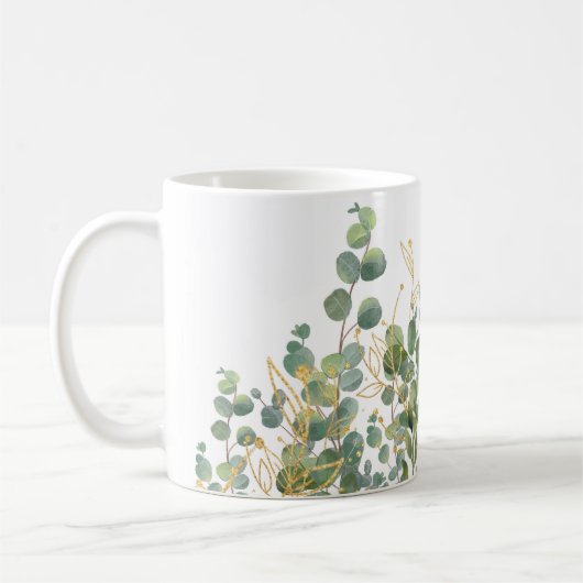 Goud en groen botanische eucalyptusbladeren koffiemok (Links)