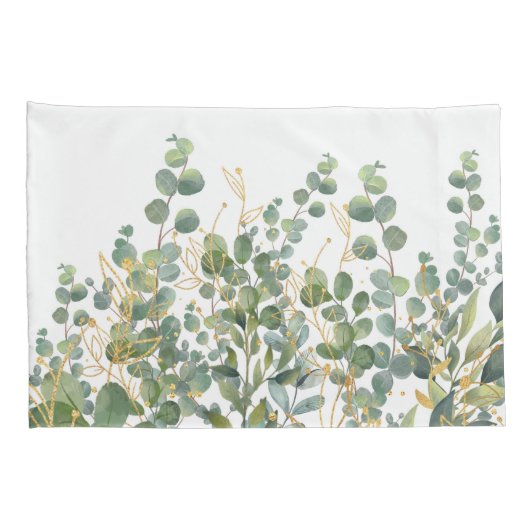 Goud en groen botanische eucalyptusbladeren kussensloop (Achterkant-Rechts)