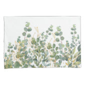 Goud en groen botanische eucalyptusbladeren kussensloop (Voorkant-Rechts)