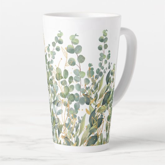 Goud en groen botanische eucalyptusbladeren latte mok (Rechterhoek)