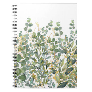 Goud en groen botanische eucalyptusbladeren notitieboek