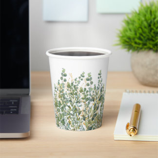 Goud en groen botanische eucalyptusbladeren papieren bekers