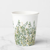 Goud en groen botanische eucalyptusbladeren papieren bekers (Achterkant)