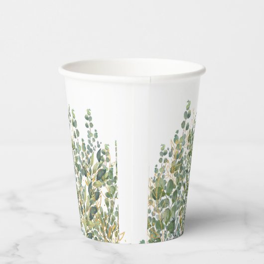 Goud en groen botanische eucalyptusbladeren papieren bekers (Rechts)