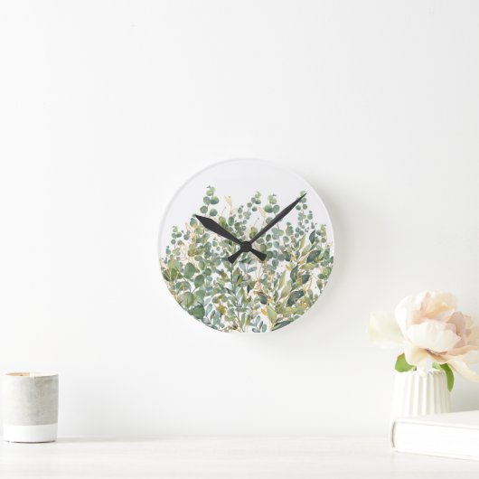 Goud en groen botanische eucalyptusbladeren ronde klok (Huis)
