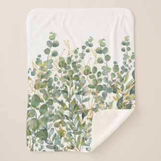 Goud en groen botanische eucalyptusbladeren sherpa deken