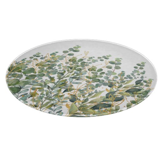 Goud en groen botanische eucalyptusbladeren snijplank (Hoek)