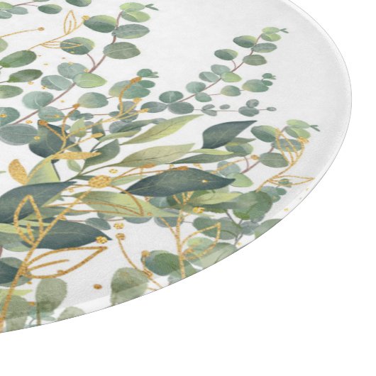 Goud en groen botanische eucalyptusbladeren snijplank (Hoek)