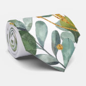 Goud en groen botanische eucalyptusbladeren stropdas (Opgerold)