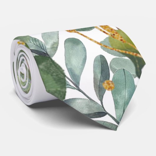 Goud en groen botanische eucalyptusbladeren stropdas (Opgerold)