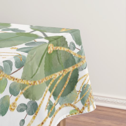 Goud en groen botanische eucalyptusbladeren tafelkleed (Voorbeeld)