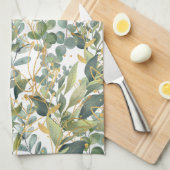 Goud en groen botanische eucalyptusbladeren theedoek (Quarter Fold)