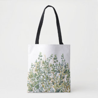 Goud en groen botanische eucalyptusbladeren tote bag