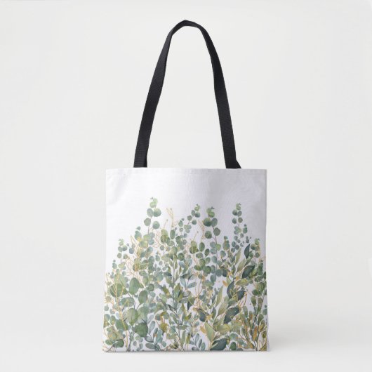 Goud en groen botanische eucalyptusbladeren tote bag (Voorkant)