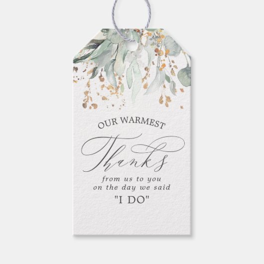 Goud en groen bruiloft dank u cadeaulabel (Voorkant)