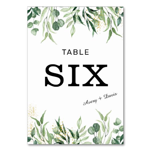 Goud en groen bruiloft voor tafelnummer Kaart. (Achterkant)