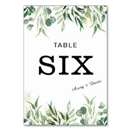 Goud en groen bruiloft voor tafelnummer Kaart.