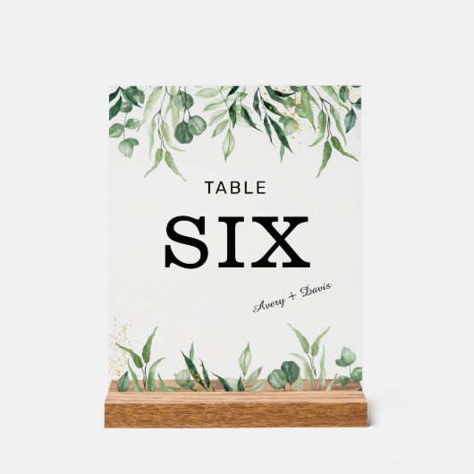 Goud en Groen Bruiloft voor Tafelnummer Kaart Acryl Bord (Voorkant)