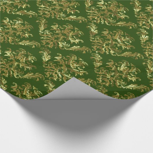 Goud en groen  Damascus 2 Cadeaupapier (Hoek)