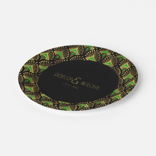 Goud en groen Deco-patroon Papieren Bordje (Gekanteld)