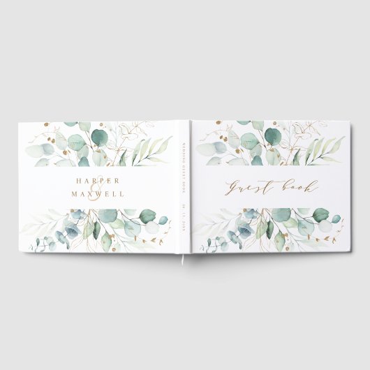 Goud en groen Elegant Botanical Wedding Gastenboek (Volledig)