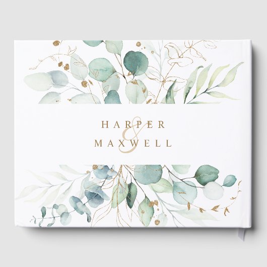 Goud en groen Elegant Botanical Wedding Gastenboek (Achterkant)