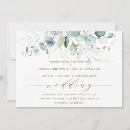 Goud en groen Elegant Botanical Wedding Kaart